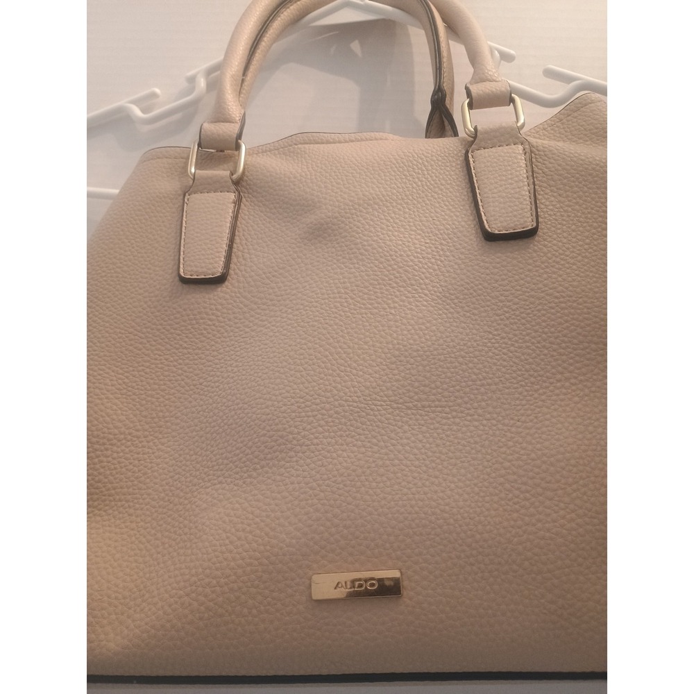 Aldo Light Taupe Textured 3 Compartment Satchel Top Handles Bag Gold Hardware